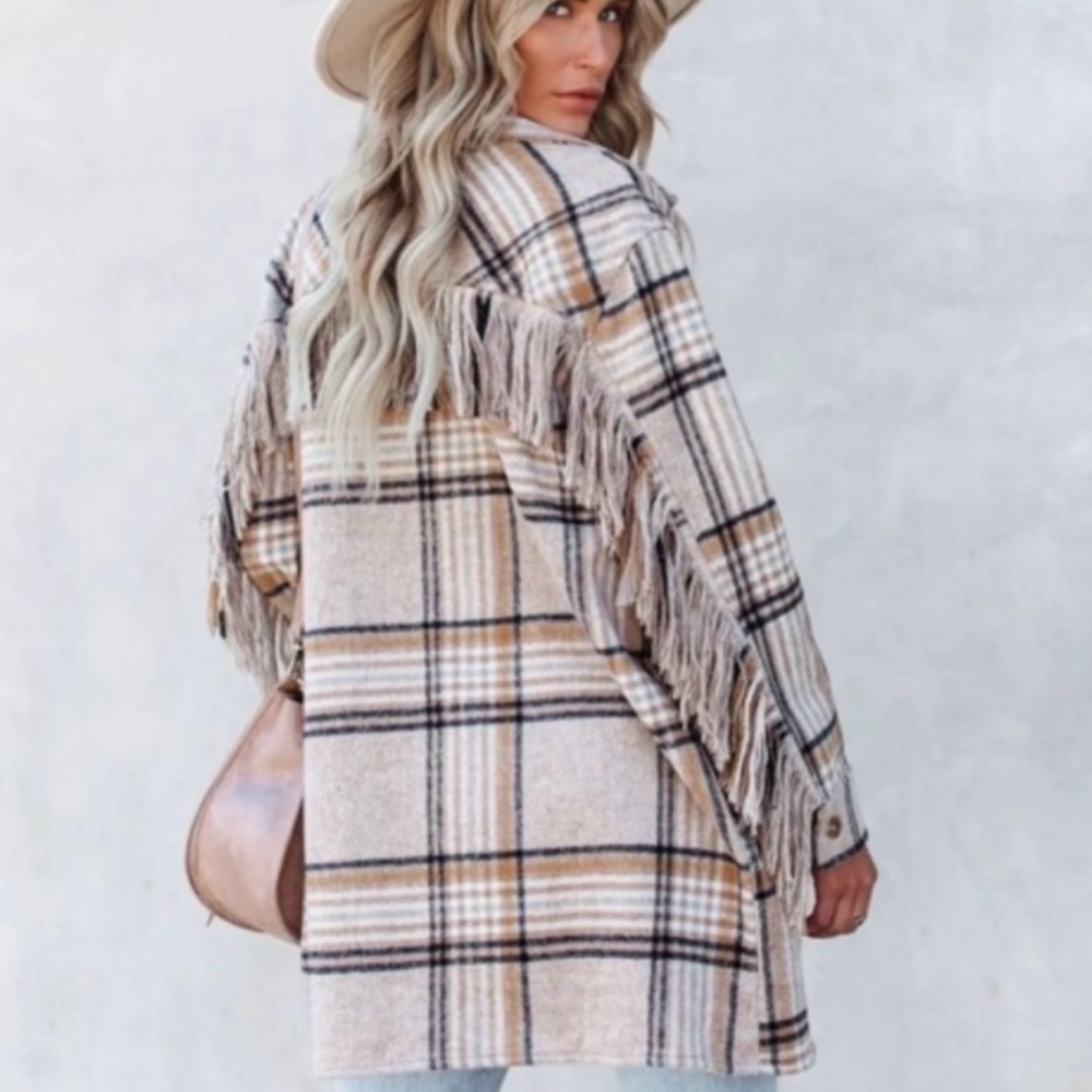 Plaid Fringe Jacket/Shacket - Picture 2 of 7